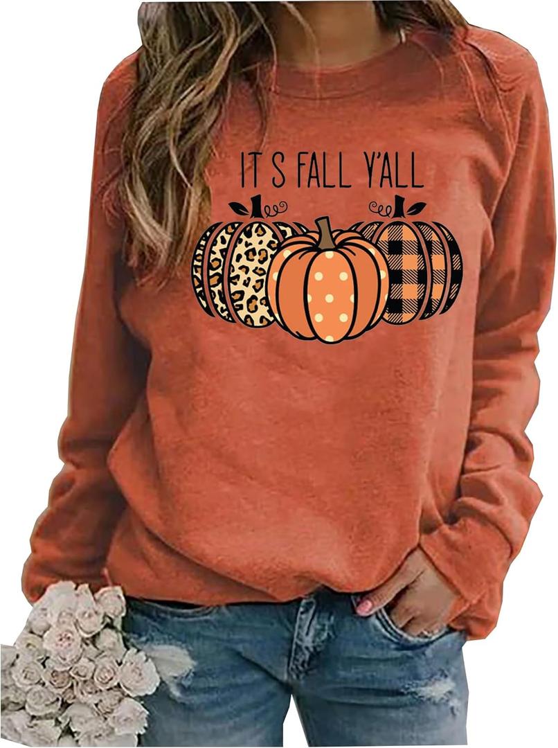 Fall for Jesus He Never Leaves Sweatshirt - Women Funny Christian Thanksgiving Graphic Pullover Tops (X-Large)