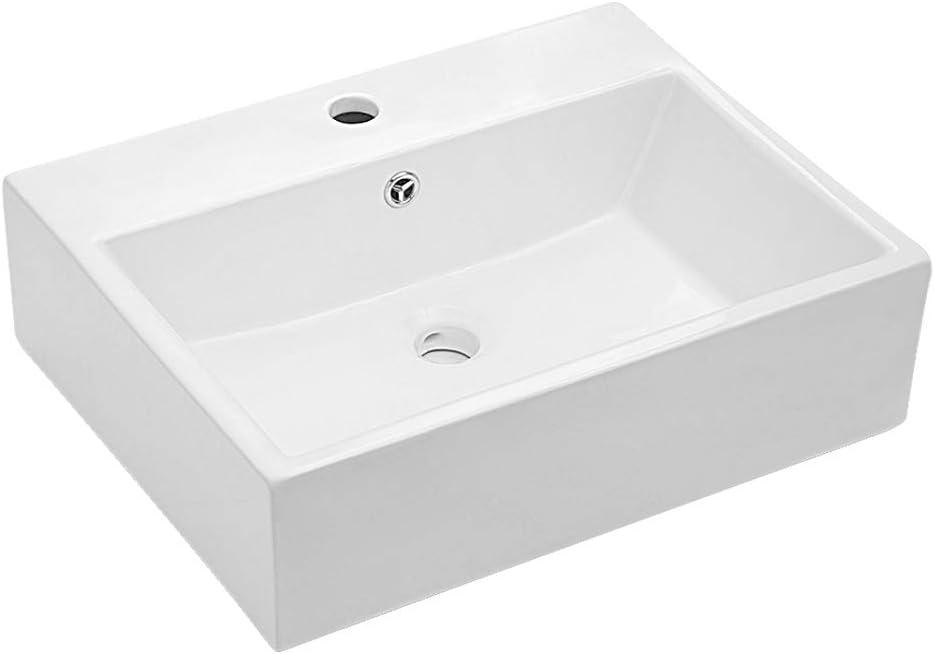 Lordear Floating Bathroom Sink Wall Mounted 21"x16" Bathroom Vessel Sinks Free Standing Wall Hung Sink Rectangle White Porcelain Ceramic Vessel Art Basin