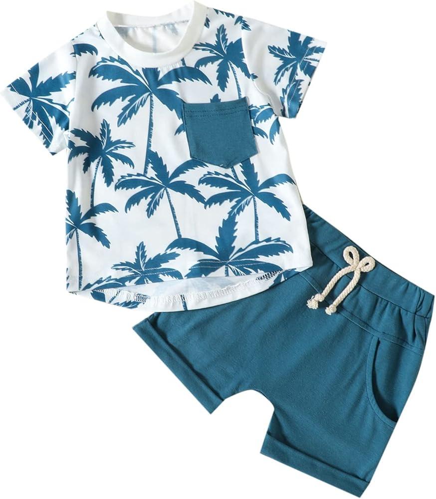 Toddler Baby Girl Clothes Infant Summer Short Sleeve Floral Print T Shirt Tops + Elastic Shorts Set Casual Outfits  (18-24 Months)