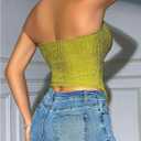 Milumia Women's Strapless Button Front Tube Top Split Hem Going Out Bandeau Tops (Green, M)