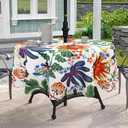 Outdoor Tablecloth with Umbrella Hole for Round Table, Waterproof Flowers Patio Table Cloth with Zipper - 60 x 60 inches