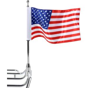 Motorcycle Flagpole Mount and American Flag - 6" x 10" Premium Double Sided USA Flag with Flags Flagpole for 1/2" Tubular Luggage Racks for Harley Honda Goldwing CB VTX CBR Yamaha Etc.