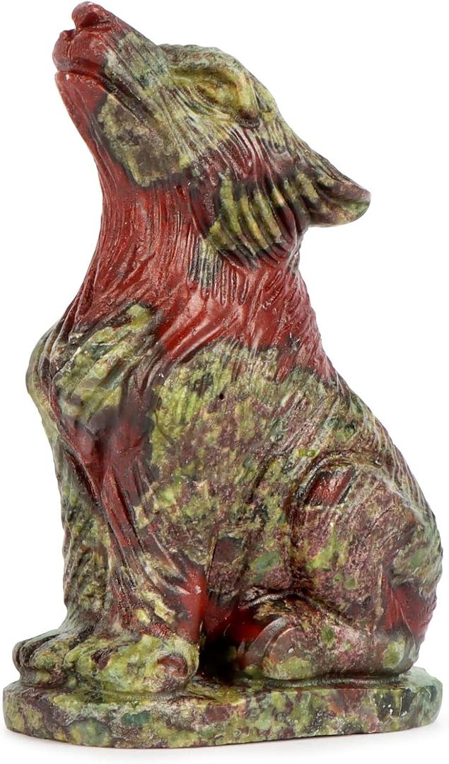 2" Dragon Blood Stone Crystal Wolf Figurine Healing Stones Sparkly Wolf Animal Carvings Collectible Decor Statue Carved Sculpture Ornaments Gifts