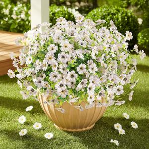 ATTGREAT Artificial Flowers Outdoors Faux Plants UV Resistant Fake Flowers Daisy Plastic Greenery Plnats Outside for Garden Planter Patio Porch Spring Summer Home Home Decor, 24 Bundles (White)