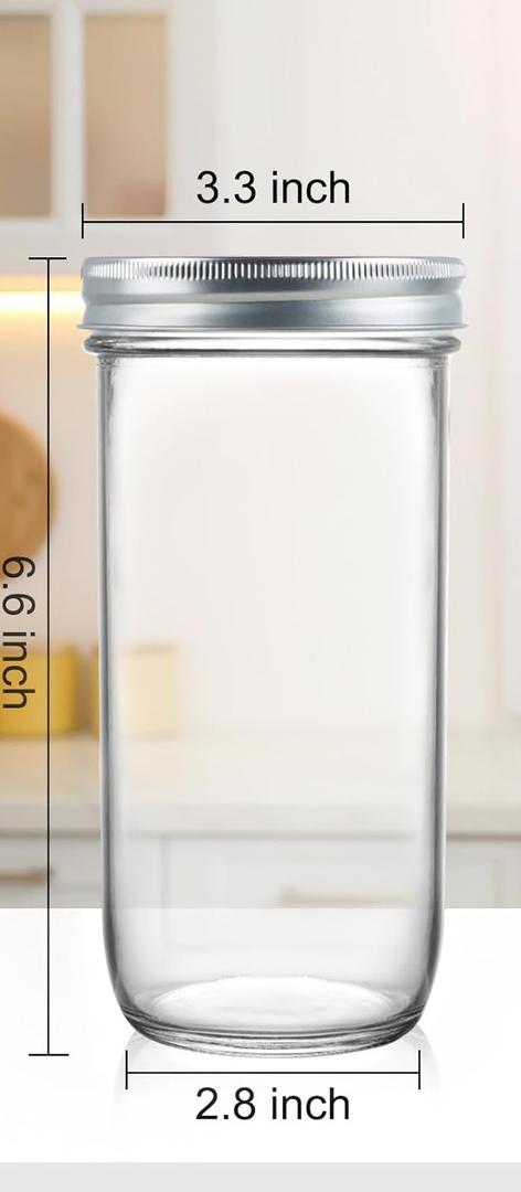 CARBLIN Wide Mouth Mason Jars 24 oz, 5 Pack 720ml Glass Canning Jars with Airtight Lids, Large Storage Jars with Labels Brush, Clear Mason Jars for Canning, Fermenting, Pickling, DIY Projects