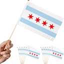 12 Piece Small Chicago Flag 5 x 8 Inch Inserted on Stick Handheld Mini Small Chicago Flag with Safety Spear Top, Patriotic Holiday Yard Decor