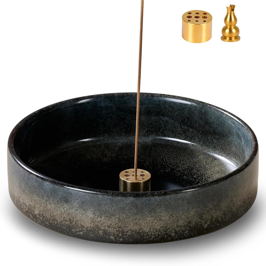6" Thickened Ceramic Incense Holder Burner Bowl for Sticks with 10 Holes