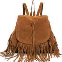 Women Backpack Purse Suede Fringed Tassel Shoulder Bag Fashion PU Leather Travel Bag Daypacks Purse