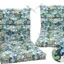 Magpie Fabrics Indoor Outdoor Tufted High Back Chair Cushion Set of 2, Waterproof All-Weather Deep Seating Rocking Chair Patio Garden Chaise Lounge Sun Lounger Chair Cushions(Botanical Blue Green)
