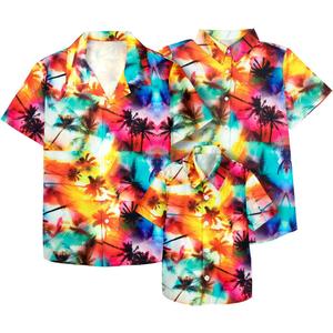 Family Hawaiian Matching Outfits Father Son Matching Shirts Tropical Flower Short Sleeve Button Down Tops (XL)
