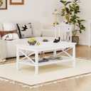 ChooChoo Coffee Table Classic X Design for Living Room, Rectangular Modern Cocktail Table with Storage Shelf, 47 Inch
