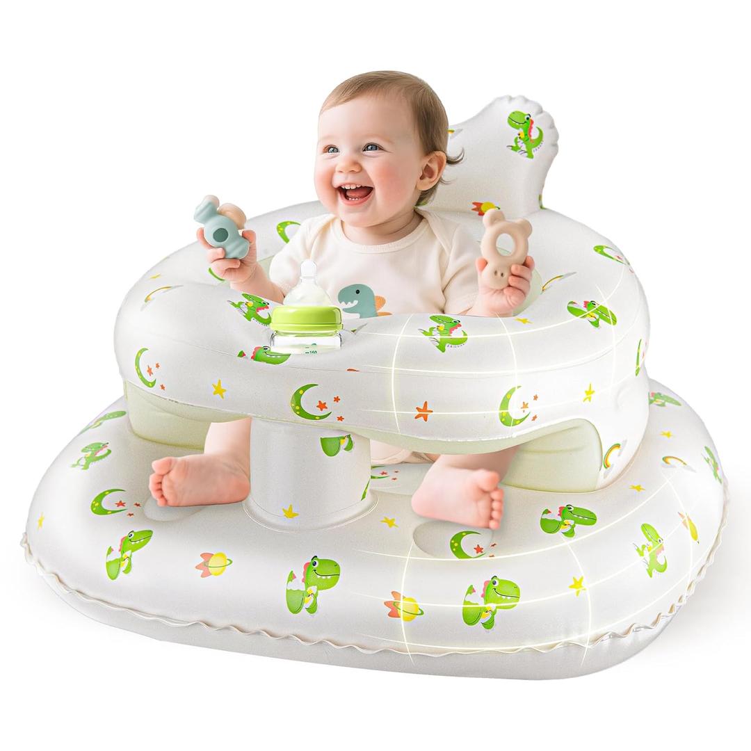 Inflatable Seat for Babies 336 Months, SSyang Sit Me Up Floor Chair with Built-in Air Pump, Supportive Baby Chair for Learning to Sit, Full Surround Design (Large Base Dinosaur)