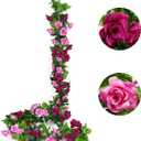 JUSTOYOU 2 Pack (15.8FT) Fake Rose Garland, Artificial Rose Vines Flowers Hanging Silk Rose Vine Wedding Home Backdrop Party Arch Arrangement Decoration (Fuchsia)