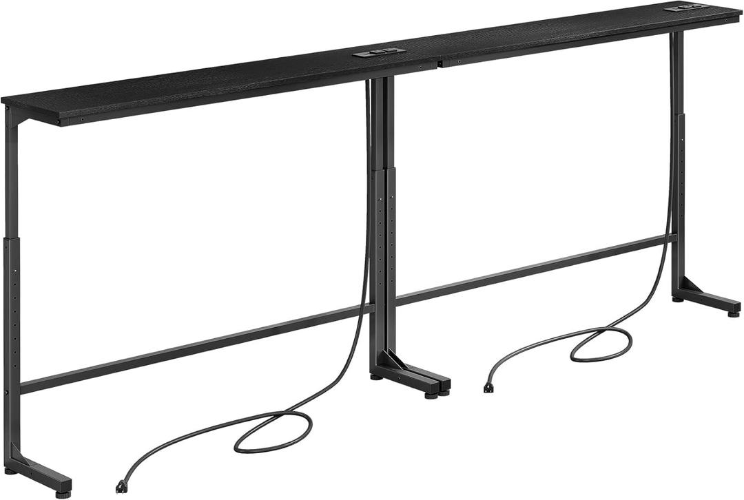 Kitstorack Narrow Sofa Table with Charging Station, 78.8" Behind Couch Table, Adjustable 24.4"-32.7" Height, Modular 2-piece Design for sectionals, entryways, Apartments, and Narrow Living Spaces, 7.99"D×78.8"W