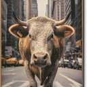 DRLWGTY Elephant and Cow Wall Art, Handmade Crystal and Sequin Details, Large Abstract Animal Paintings Decor,Unique Wildlife Artwork for Bedroom, Office, or Hallway,Living Room (Cow, 24*48 in, Framed)