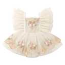ODASDO Dresses for Baby Girls 1st First Birthday Party Dress Newborn Fairy Tulle Tutu Bubble Romper Toddler Kids Floral Embroidery Bodysuit One Year Old Cake Smash Outfit Photo Shooting Apricot 6-12M