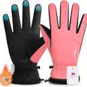 rivmount Kids 3M Ski Gloves Touchscreen Waterproof Warm for Boy Girl Youth Outdoor Skiing Cycling Snow Winter (L(8-10Y), Pink)