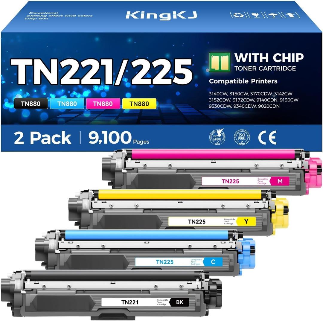 TN225 Toner Cartridges Replacement for Brother TN-221 TN 225 TN-225 High Yield Toner Cartridge for MFC-9130CW MFC-9140CDN HL-3140CW HL-3150CW HL-3170CDW Printer ( 5 Pack)