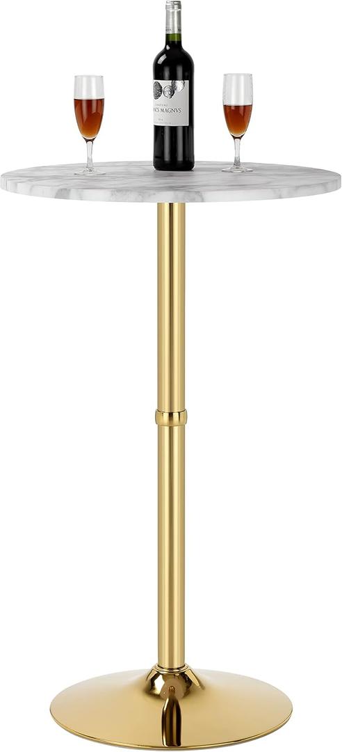 Finnhomy 24'' Round Cocktail Bar Table with Metal Base, Tall Bistro Pub Table, Counter Bar Height Table for Kitchen, Dining Room, Living Room, Easy Assembly, Gold (39.1" Height( Fixed))