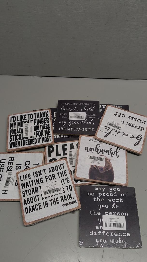 Funny Bathroom Sign Decor, Art Decor for Bathroom Shelf Yourself Restroom Sign, 5 Inch Decor Wood Plaque With Stand, Modern Bathroom Decor Set of 10