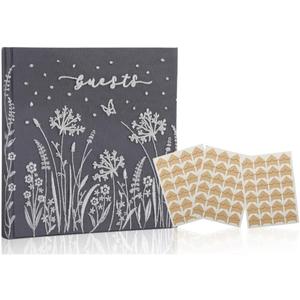 Wedding Guest Book Polaroid Guestbook, Embroidered Guest Book, Keepsake Guest Sign in Book Embroidered Journal Notebook, Hard Cover Guestbook for Wedding Reception Funeral Partys Events Gifts (Grey) (Gray)