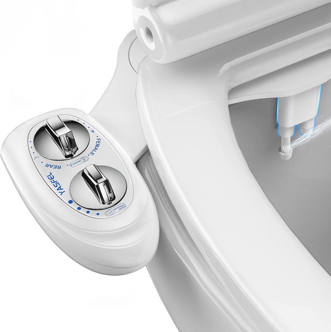 YASFEL Bidet Attachment for Toilet, Self-Cleaning Bidet Sprayer Non-Electric Dual Nozzle for Feminine/Posterior Wash Bidet Toilet Attachment with Pressure Controls (White)