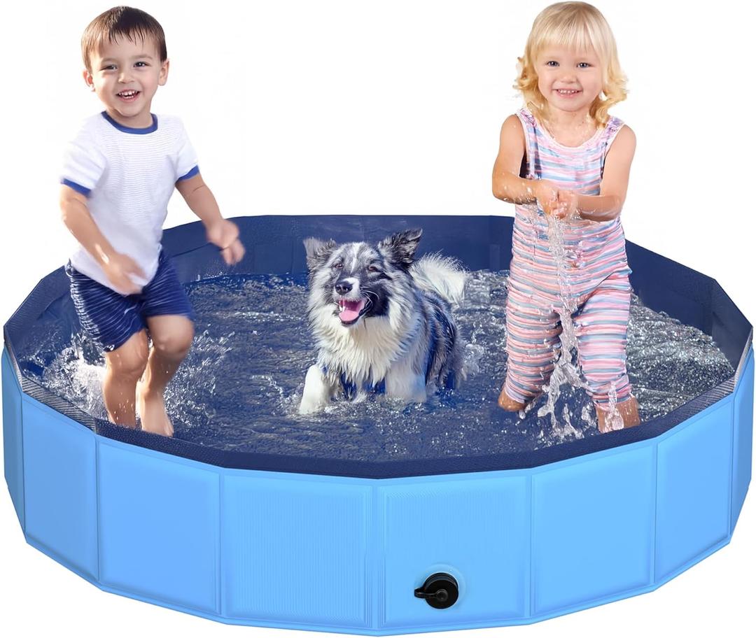 55.1" x 12" Foldable Dog Pool - Collapsible Hard Plastic Kiddie Pool for Dogs & Kids, Non-Slip Pet Bath Tub for Outdoor Backyard Use, Lightweight & Portable (Blue) 55.1" x 12" Foldable Dog Pool - Collapsible Hard Plastic Kiddie Pool for Dogs & Kids, Non-Slip Pet Bath Tub for Outdoor Backyard Use, Lightweight & Portable (Blue)