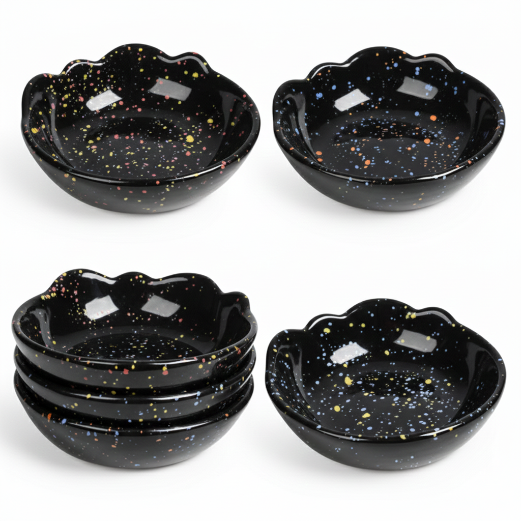 Ceramic Dipping Bowls Set of 6, Color Speckled Design, 3.5-Inch Small Sauce Dishes, Perfect for Sushi, Soy Sauce (Black)