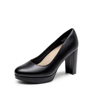 DREAM PAIRS Women's Pumps Closed Round Toe Chunky High Heels Platform Work Comfortable Dress Shoes for Women,Size 6.5, ,Black-Pu,DWUMPU2505