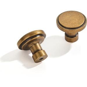 khtumeware 10 Pack Large Knob Antique Brass Cabinet Knobs Solid Heavy Duty Knobs Drawers Bi-Fold Door Knob Cabinet Hardware for Kitchens Bathroom