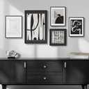 Framed Black and White Abstract Wall Art for Living Room, 5 Piece Modern Prints Paintings Artwork for Walls, Minimalist Black White Pictures for Hallway, Dining Room, Bedroom, Home Office Wall Decor, 12x16", 16x24", 11x14" , 12x12"