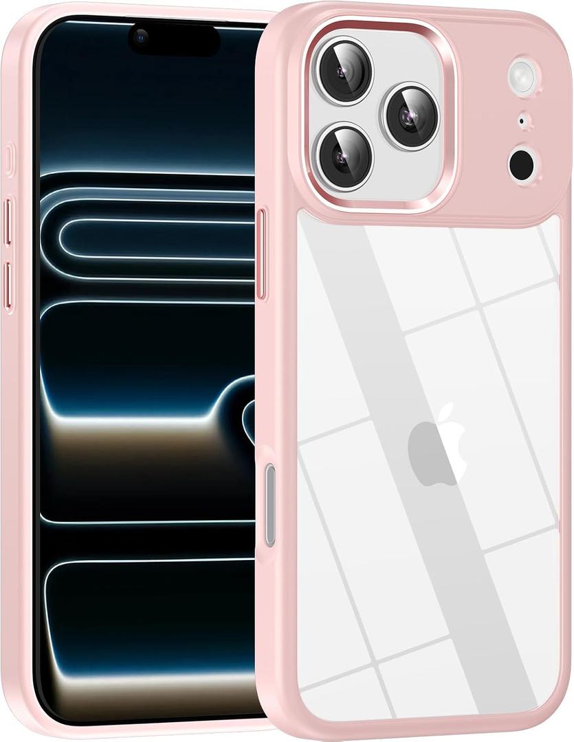 for iPhone 17 Pro case,Crystal Clear Hard PC Back +Soft TPU Frame Shockproof Military-Drop Protection,Classic Hybrid Case for iPhone 17 Pro-6.3"(Light Pink)