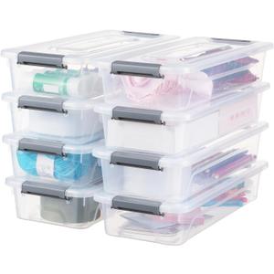Plastic Storage Bin with Lid, Stackable Design, Clip Box for Crafts, Supplies and Office Items Container (8 Pack 4 Quart)