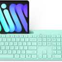 Mouse Keyboard Combo Wireless 2.4GHz Lag-Free Quiet Silent Mouse & Keyboard Set Cordless with Comfortable Round Key, Phone Holder,12 Multimedia&Shortcut for Computer, Laptop Mint Green