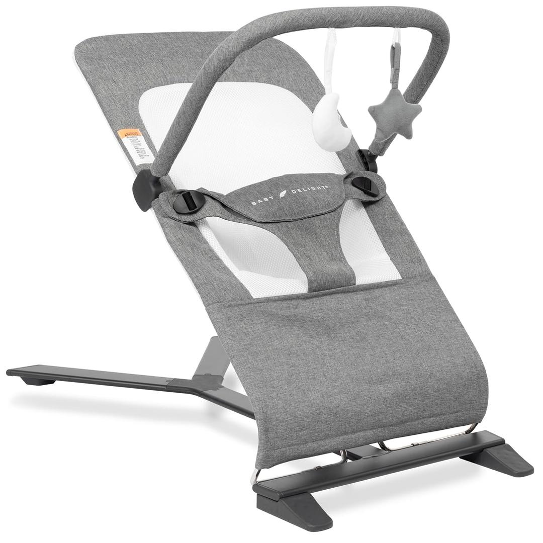 Baby Delight Alpine Deluxe Portable Bouncer | Infant | 0  6 months | Charcoal Tweed