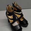 Peijely Womens Platform Heels Hollow Out High Chunky Heeled Zip Dress Party Sandals Black Matte 36 - US 6.5