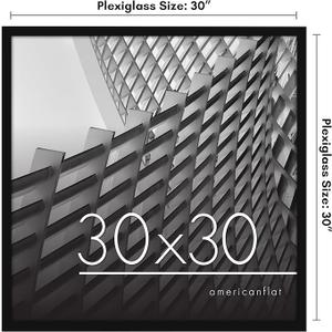 Americanflat 30x30 Picture Frame with Polished Plexiglass - Streamline Collection - Thin Border Square Frame for Wall Display - Hanging Hardware Included - Black