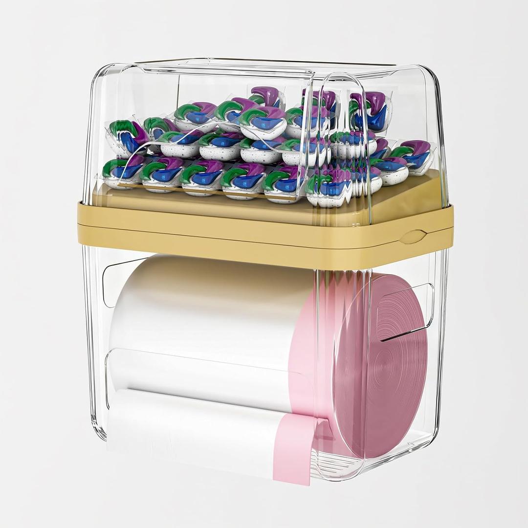 2-in-1 Garbage Bag Dispenser & Laundry/Dishwasher Pods Container, Clear Acrylic Garbage Bag Organizer with Removable Lids, Under Sink Kitchen Storage Box
