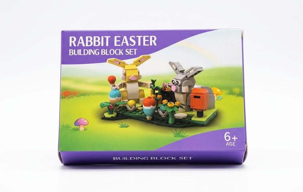 Easter Rabbits Display Building Toy Set, Includes Colorful Easter Eggs and Tulips, Easter Decorations