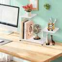 Desk Shelf Organizer, 3-Tier Wood Desk Bookshelf, Small Tabletop Book Shelf, Adjustable Display Rack for Office Decor and Desk Accessories, Rustic White