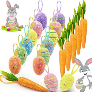 Easter Decorations for Home, 18PCS Easter Ornaments for Tree Colorful Foam Hanging Carrot Eggs Tree Ornaments for Party Outdoor Easter Decor DIY Crafts