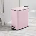 mDesign Slim Metal Rectangle 1.3 Gallon Trash Can with Step Pedal, Easy-Close Lid, Removable Liner - Narrow Wastebasket Garbage Container Bin for Bathroom, Bedroom, Kitchen, Office - Matte Blush Pink