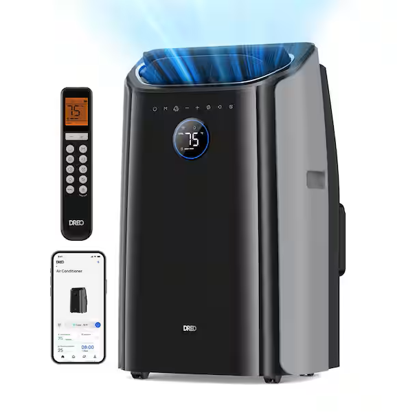 DREO Portable Air Conditioners, 12,000 BTU AC Unit for Bedroom with Drainage-free Cooling, 46dB Quiet, APP/Voice/Remote, 24h Timer with Fan & Dehumidifier, Smart Standing AC for Room Indoors, AC515S (BLACK)