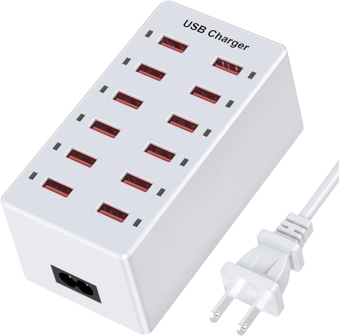 USB Charger 12-Ports Charging Station for Multiple Devices USB Wall Charger Power Hub Strip Smart Plug Charging Dock Block for iPhone Xs/XR,iPad,iPod,Galaxy S9/S8,Smart Phones 60W