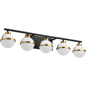 SOLFART Bathroom Light Fixtures Over Mirror Vintage Wall Lighting Over Mirror Bathroom Vanity Light Fixtures 5 Lights Brass Black Wall Light