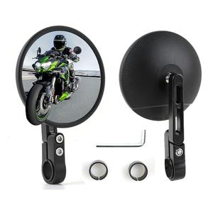 DREAMIZER Motorcycle Mirrors for Handlebars,Universal Black CNC 4" Round Motorcycle Bar End Mirrors for 22 and 25mm Handlebar Compatible with Most Motorcycles Honda Grom etc.
