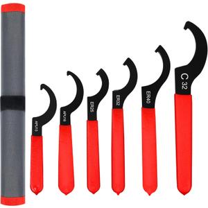 Universal Spanner Wrench Set 6Pcs Steel Adjustable Shock Wrench Coilover Spanner Motorcycle Coil Over Shock Adjustment Tool (Red)