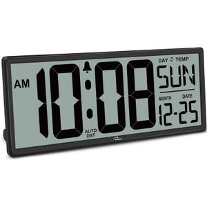 WallarGe 14.5'' Large Digital Wall Clock Battery Operated with Jumbo Numbers, Temperature and Date - Easy to Read and Set, Auto DST