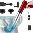 Electric Toilet Plunger High Pressure Electric Air Drain Blaster Gun with Visual BarometerAir Power Plunger for Bathroom,Kitchen Bathtub Toilet Floor Drain Clogged Pipe (Red)