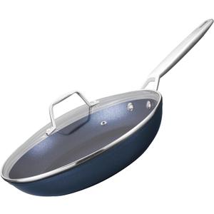 MsMk 8 inch Non stick frying pan with lid, Egg Omelet Skillet, Titanium and Blue Diamond Non-Toxic Coating From USA, Dishwasher and Oven Safe, Compatible with All Cooktops, Induction Ready